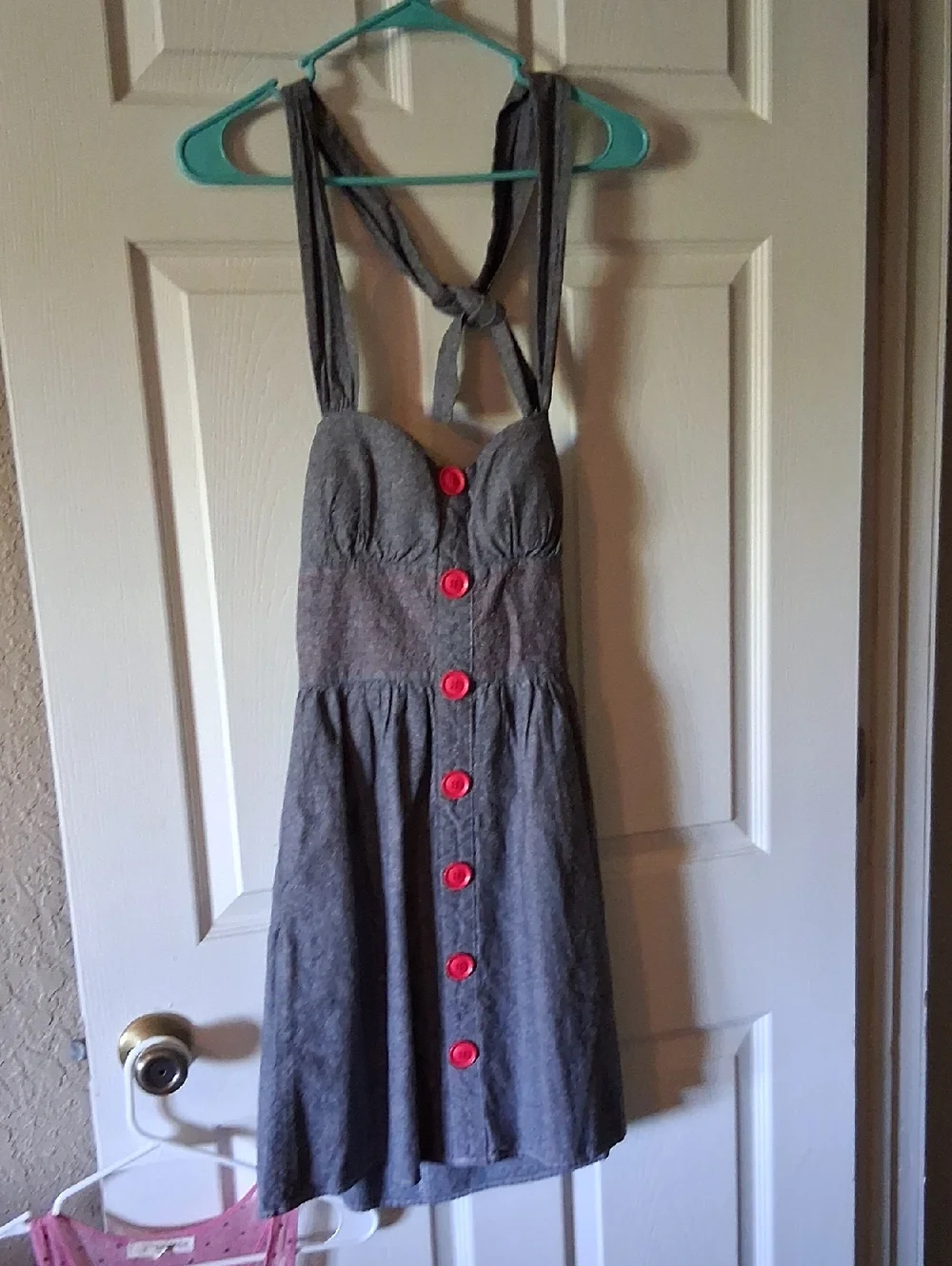 Ruby Rox Gray Backless Sundress with Pink Buttons - Picture 1 of 3